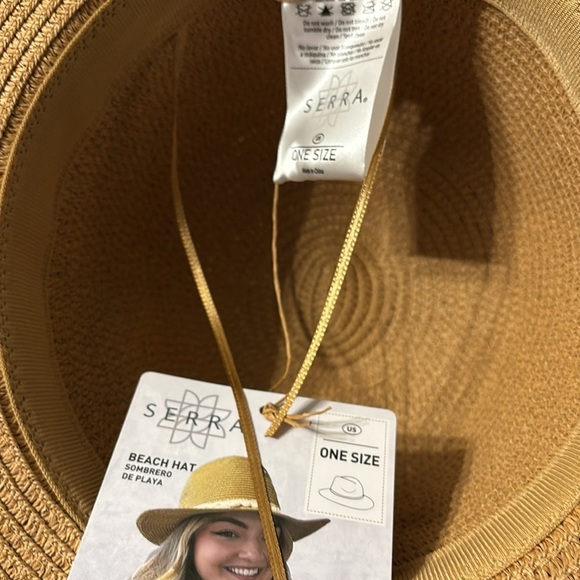 NWT Serra Tan and Cream Straw BEACH Hat with DECORATIVE Trim - Picture 4 of 8